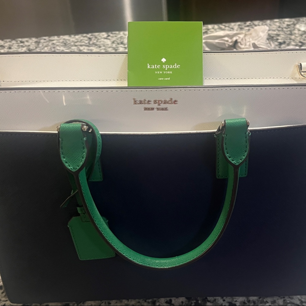 Kate Spade Navy and White Satchel with Green Accents